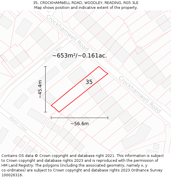 35, CROCKHAMWELL ROAD, WOODLEY, READING, RG5 3LE: Plot and title map
