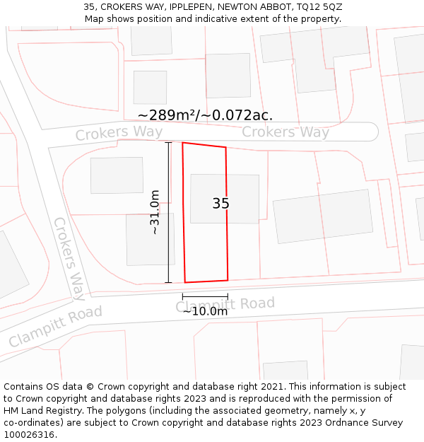 35, CROKERS WAY, IPPLEPEN, NEWTON ABBOT, TQ12 5QZ: Plot and title map