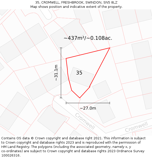 35, CROMWELL, FRESHBROOK, SWINDON, SN5 8LZ: Plot and title map