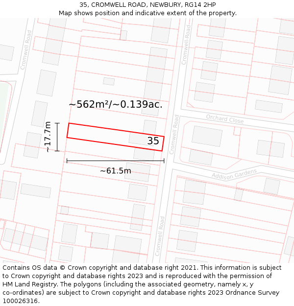 35, CROMWELL ROAD, NEWBURY, RG14 2HP: Plot and title map