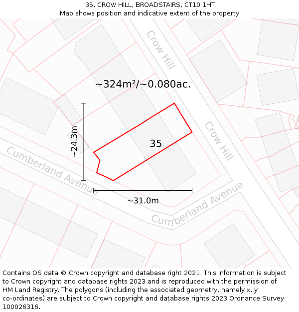 35, CROW HILL, BROADSTAIRS, CT10 1HT: Plot and title map