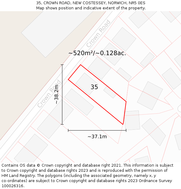 35, CROWN ROAD, NEW COSTESSEY, NORWICH, NR5 0ES: Plot and title map