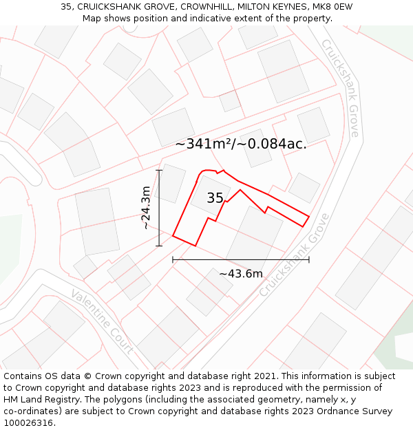 35, CRUICKSHANK GROVE, CROWNHILL, MILTON KEYNES, MK8 0EW: Plot and title map