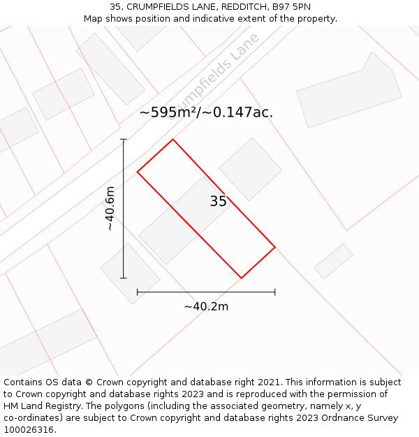 35, CRUMPFIELDS LANE, REDDITCH, B97 5PN: Plot and title map
