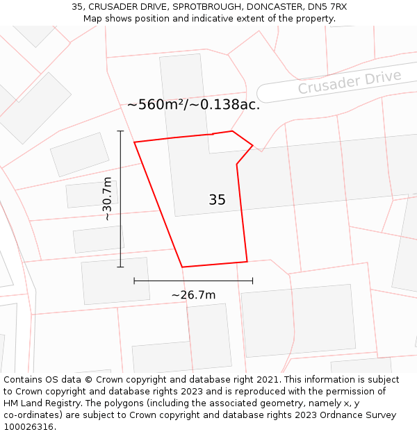 35, CRUSADER DRIVE, SPROTBROUGH, DONCASTER, DN5 7RX: Plot and title map