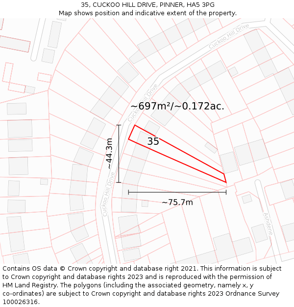 35, CUCKOO HILL DRIVE, PINNER, HA5 3PG: Plot and title map
