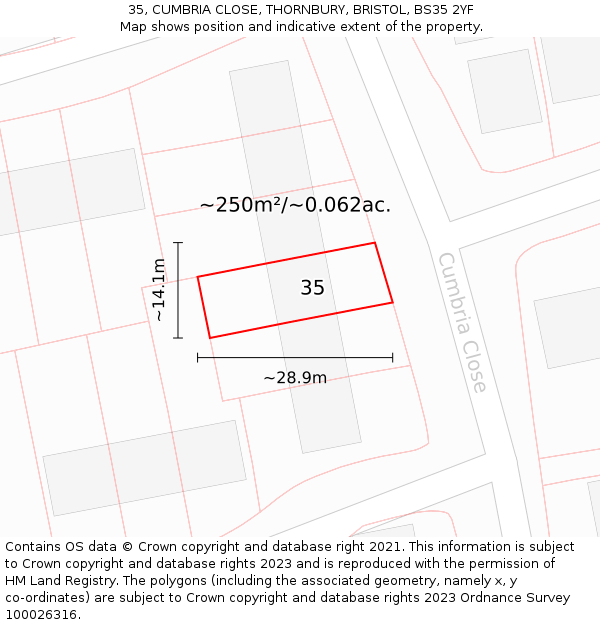 35, CUMBRIA CLOSE, THORNBURY, BRISTOL, BS35 2YF: Plot and title map