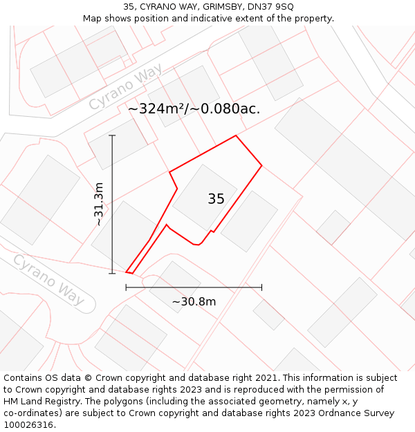 35, CYRANO WAY, GRIMSBY, DN37 9SQ: Plot and title map