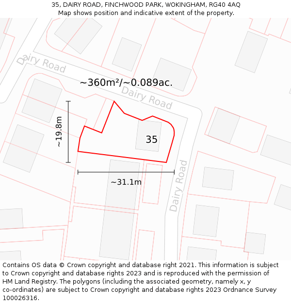 35, DAIRY ROAD, FINCHWOOD PARK, WOKINGHAM, RG40 4AQ: Plot and title map