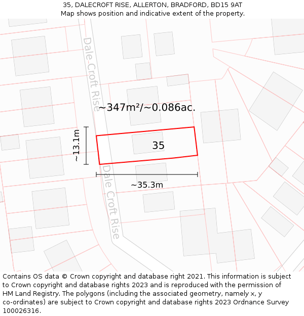 35, DALECROFT RISE, ALLERTON, BRADFORD, BD15 9AT: Plot and title map