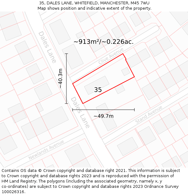 35, DALES LANE, WHITEFIELD, MANCHESTER, M45 7WU: Plot and title map