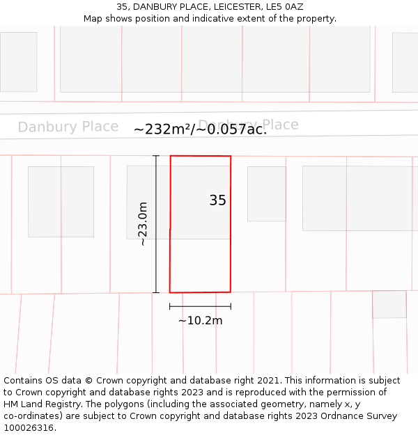35, DANBURY PLACE, LEICESTER, LE5 0AZ: Plot and title map
