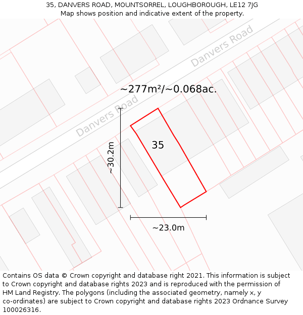 35, DANVERS ROAD, MOUNTSORREL, LOUGHBOROUGH, LE12 7JG: Plot and title map