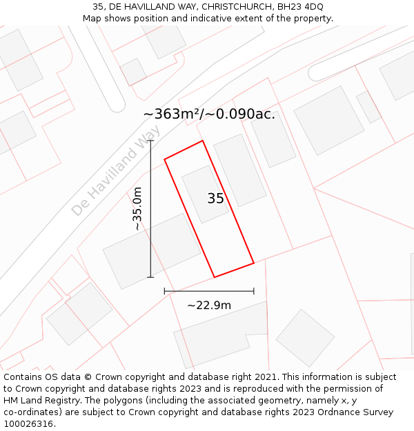 35, DE HAVILLAND WAY, CHRISTCHURCH, BH23 4DQ: Plot and title map