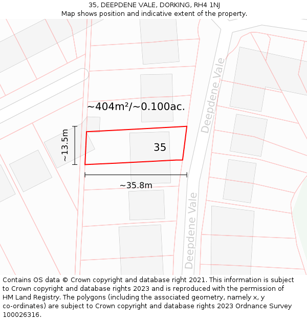 35, DEEPDENE VALE, DORKING, RH4 1NJ: Plot and title map