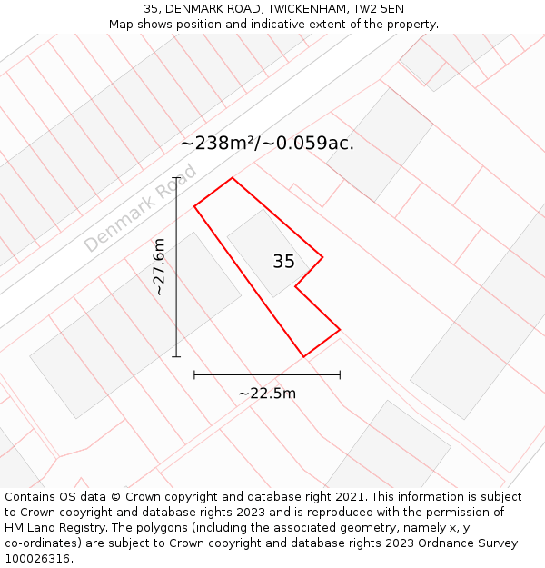 35, DENMARK ROAD, TWICKENHAM, TW2 5EN: Plot and title map