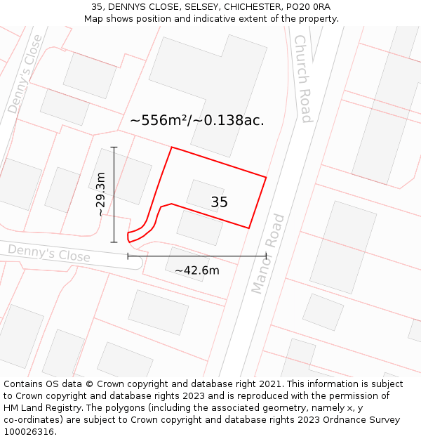 35, DENNYS CLOSE, SELSEY, CHICHESTER, PO20 0RA: Plot and title map