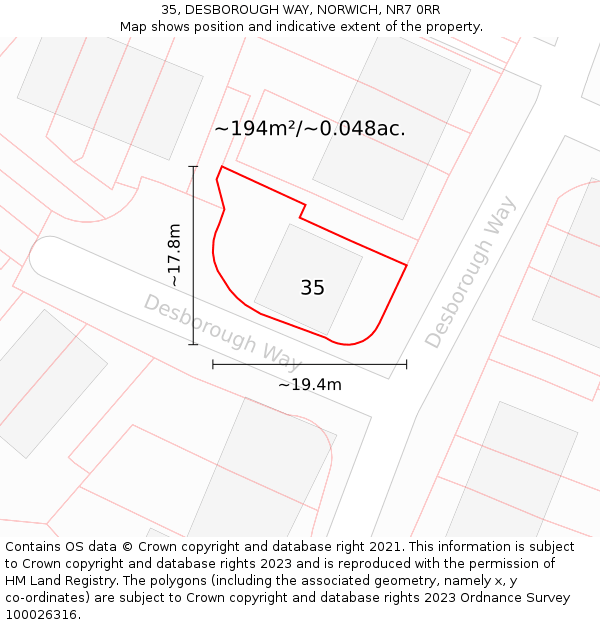 35, DESBOROUGH WAY, NORWICH, NR7 0RR: Plot and title map