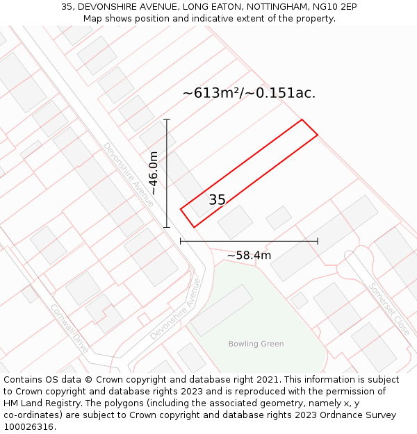 35, DEVONSHIRE AVENUE, LONG EATON, NOTTINGHAM, NG10 2EP: Plot and title map