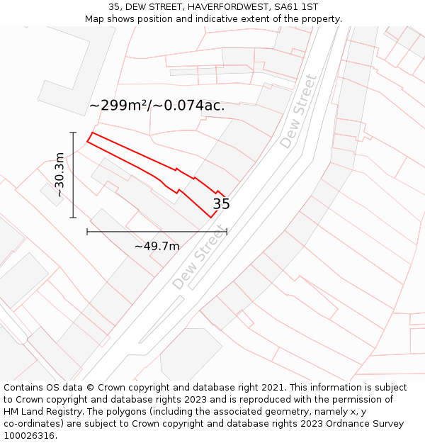 35, DEW STREET, HAVERFORDWEST, SA61 1ST: Plot and title map