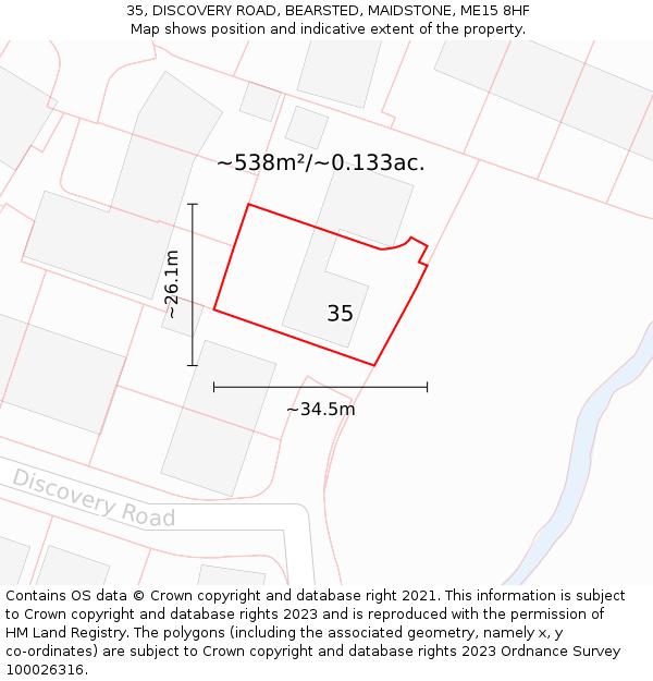 35, DISCOVERY ROAD, BEARSTED, MAIDSTONE, ME15 8HF: Plot and title map