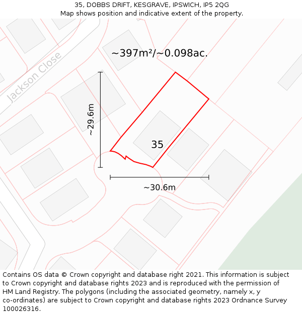 35, DOBBS DRIFT, KESGRAVE, IPSWICH, IP5 2QG: Plot and title map