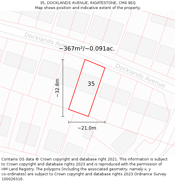 35, DOCKLANDS AVENUE, INGATESTONE, CM4 9EQ: Plot and title map