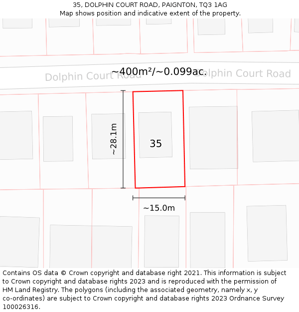 35, DOLPHIN COURT ROAD, PAIGNTON, TQ3 1AG: Plot and title map
