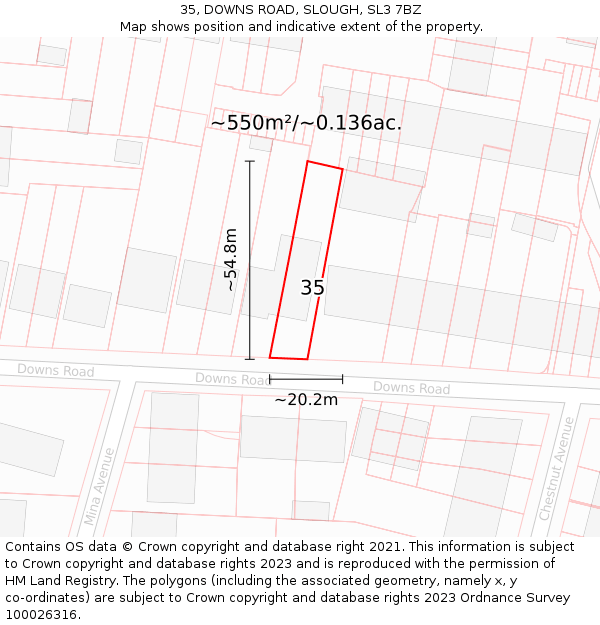 35, DOWNS ROAD, SLOUGH, SL3 7BZ: Plot and title map