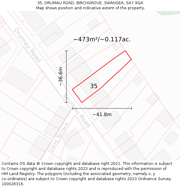 35, DRUMAU ROAD, BIRCHGROVE, SWANSEA, SA7 9QA: Plot and title map