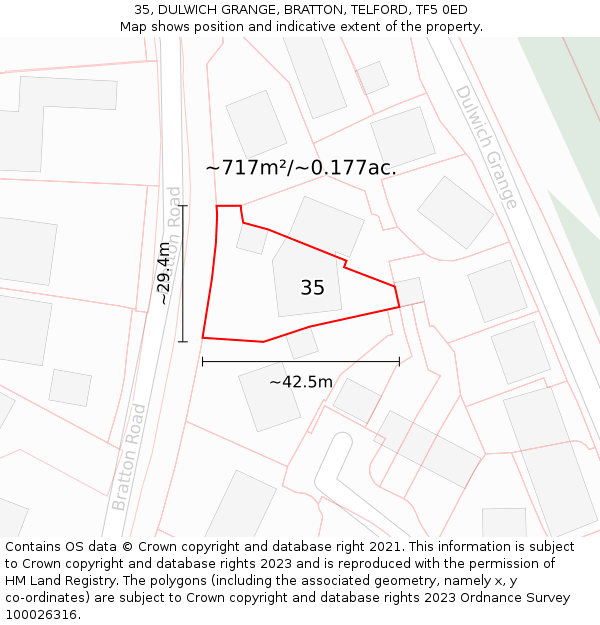 35, DULWICH GRANGE, BRATTON, TELFORD, TF5 0ED: Plot and title map