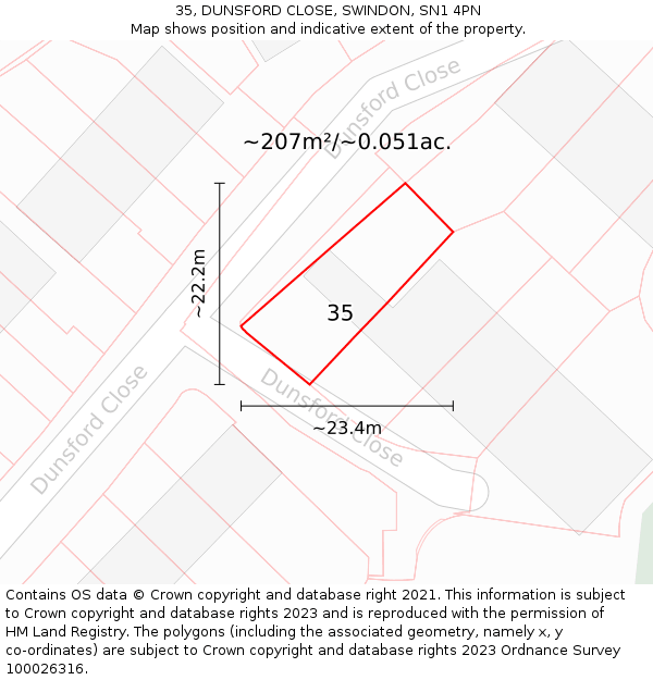 35, DUNSFORD CLOSE, SWINDON, SN1 4PN: Plot and title map