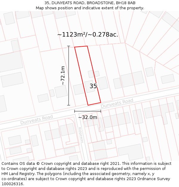35, DUNYEATS ROAD, BROADSTONE, BH18 8AB: Plot and title map