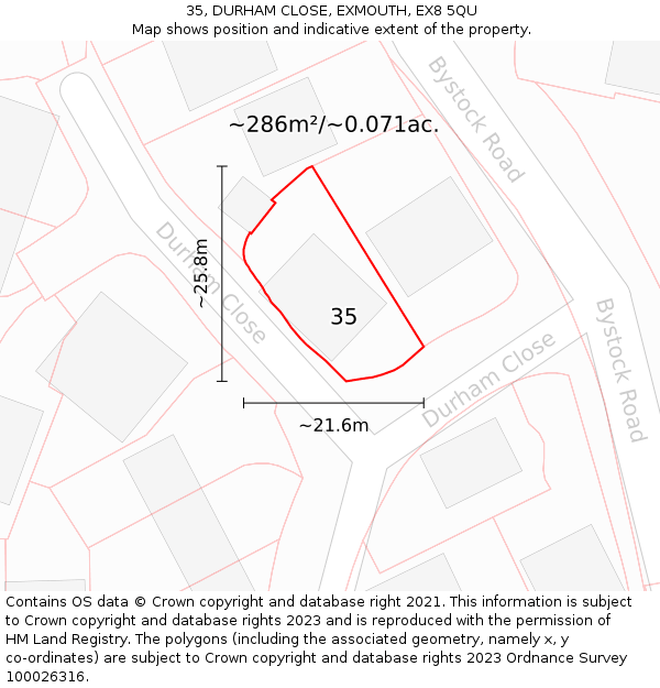 35, DURHAM CLOSE, EXMOUTH, EX8 5QU: Plot and title map