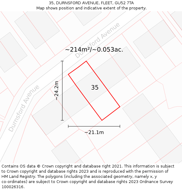35, DURNSFORD AVENUE, FLEET, GU52 7TA: Plot and title map