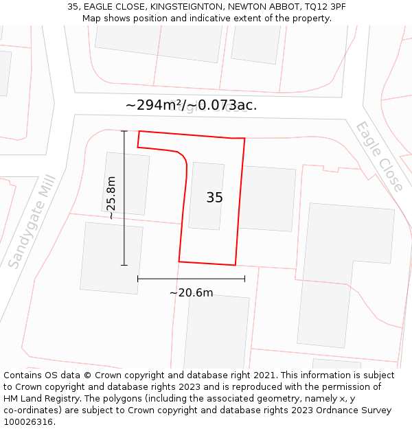 35, EAGLE CLOSE, KINGSTEIGNTON, NEWTON ABBOT, TQ12 3PF: Plot and title map