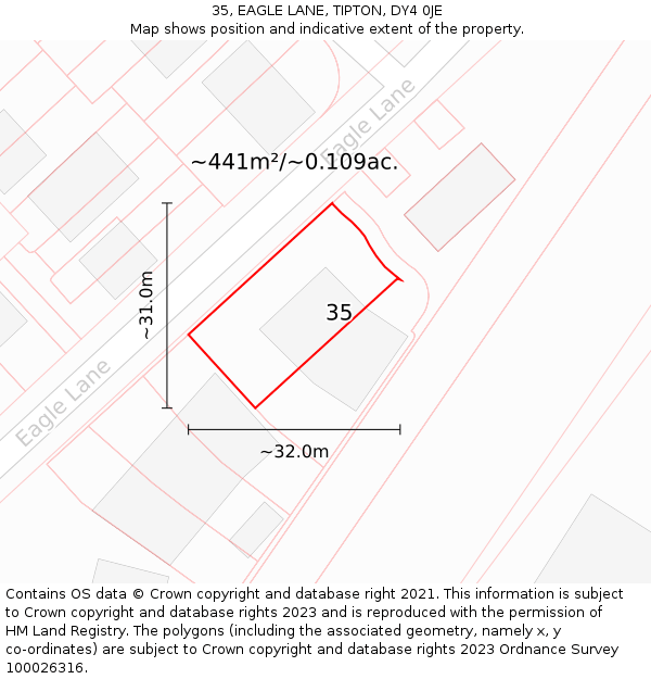35, EAGLE LANE, TIPTON, DY4 0JE: Plot and title map