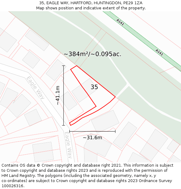 35, EAGLE WAY, HARTFORD, HUNTINGDON, PE29 1ZA: Plot and title map