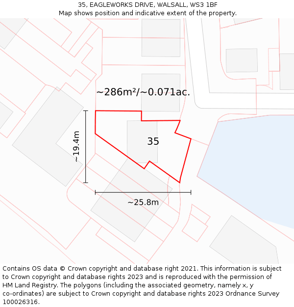 35, EAGLEWORKS DRIVE, WALSALL, WS3 1BF: Plot and title map