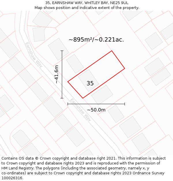 35, EARNSHAW WAY, WHITLEY BAY, NE25 9UL: Plot and title map
