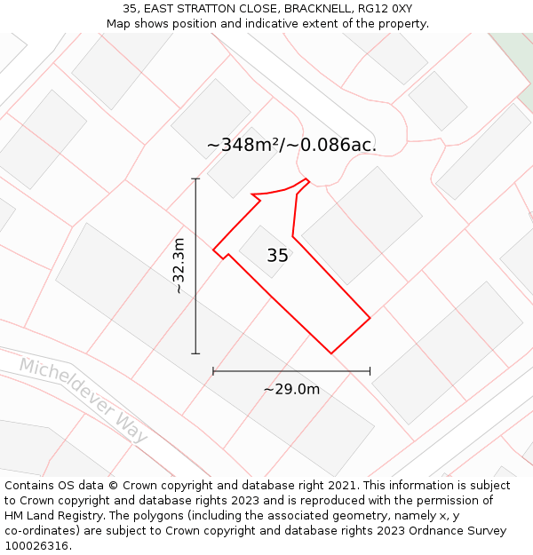 35, EAST STRATTON CLOSE, BRACKNELL, RG12 0XY: Plot and title map