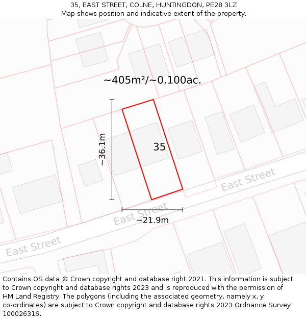 35, EAST STREET, COLNE, HUNTINGDON, PE28 3LZ: Plot and title map