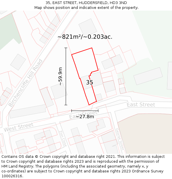 35, EAST STREET, HUDDERSFIELD, HD3 3ND: Plot and title map
