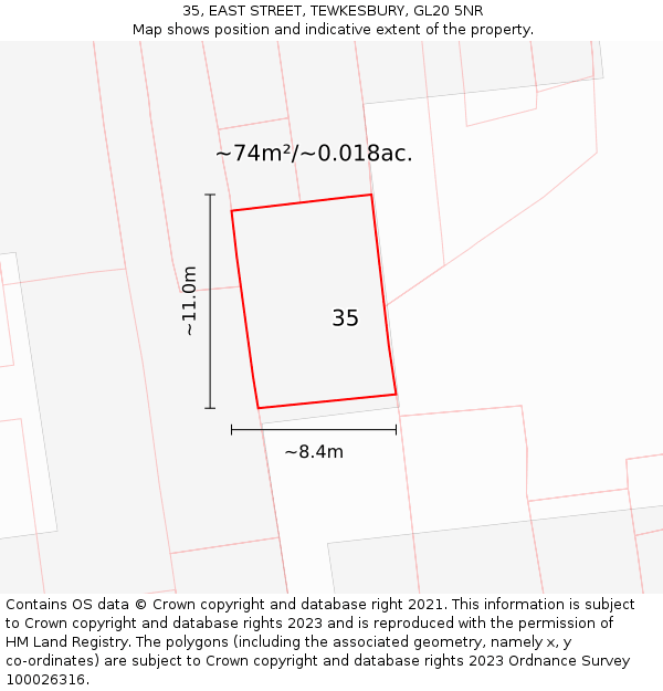 35, EAST STREET, TEWKESBURY, GL20 5NR: Plot and title map