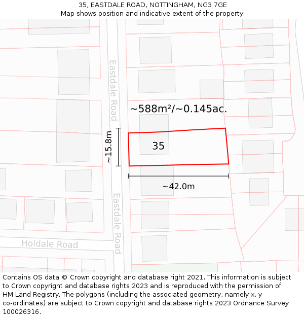 35, EASTDALE ROAD, NOTTINGHAM, NG3 7GE: Plot and title map