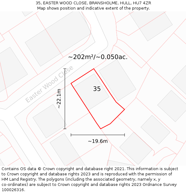 35, EASTER WOOD CLOSE, BRANSHOLME, HULL, HU7 4ZR: Plot and title map
