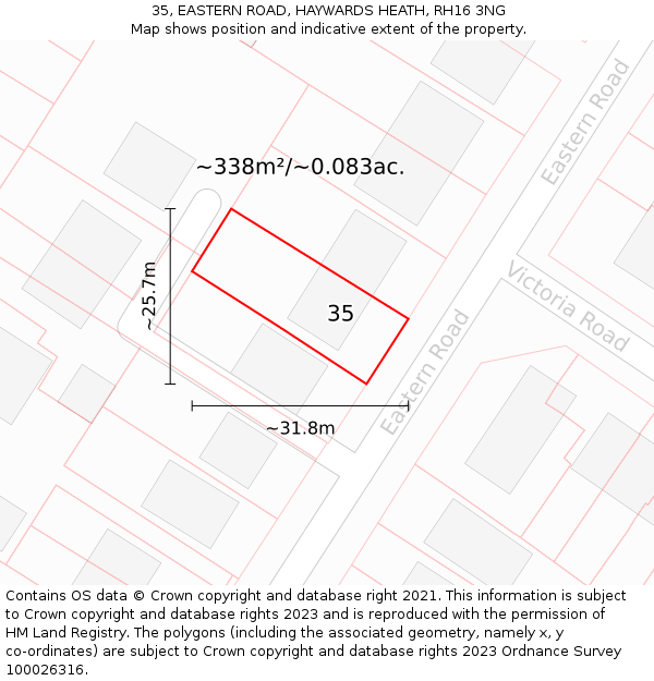35, EASTERN ROAD, HAYWARDS HEATH, RH16 3NG: Plot and title map