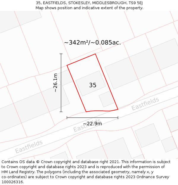 35, EASTFIELDS, STOKESLEY, MIDDLESBROUGH, TS9 5EJ: Plot and title map