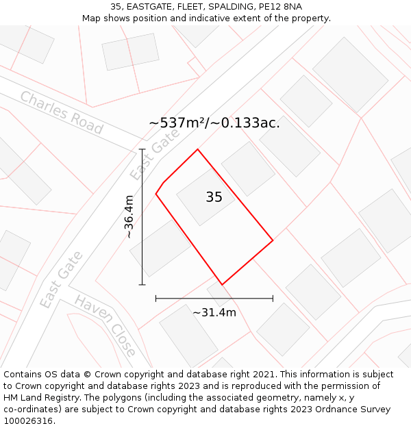 35, EASTGATE, FLEET, SPALDING, PE12 8NA: Plot and title map