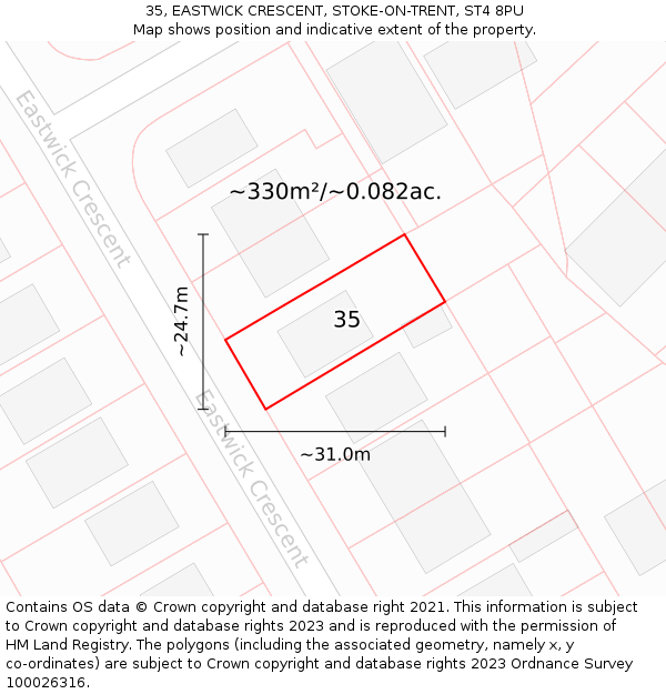 35, EASTWICK CRESCENT, STOKE-ON-TRENT, ST4 8PU: Plot and title map